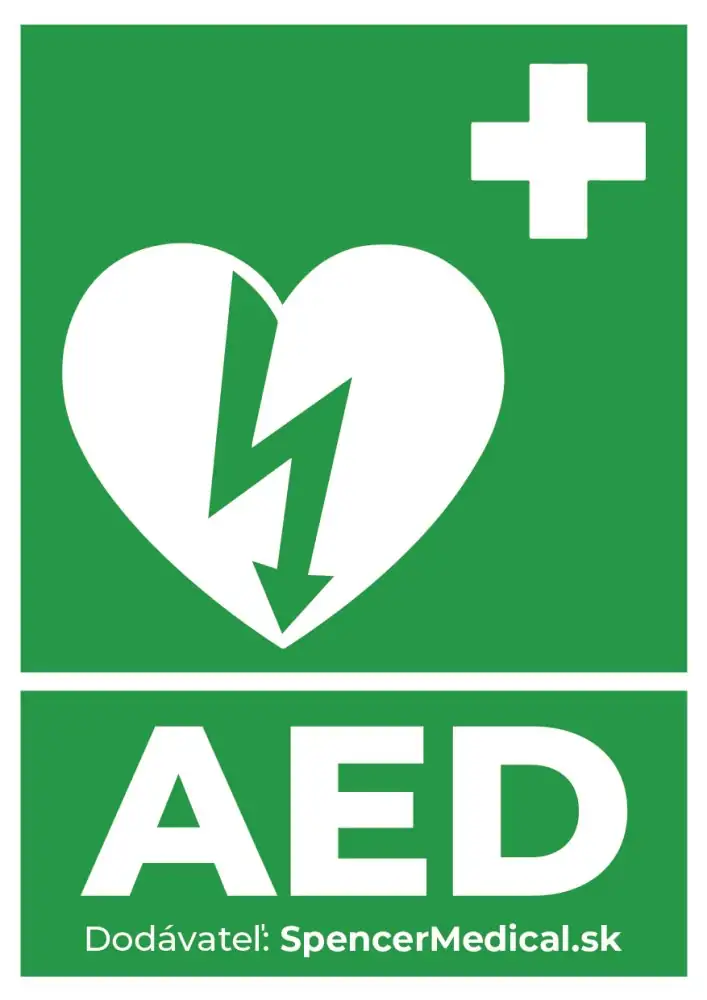 Označenie miesta AED — nálepky, smerovníky, dokumenty