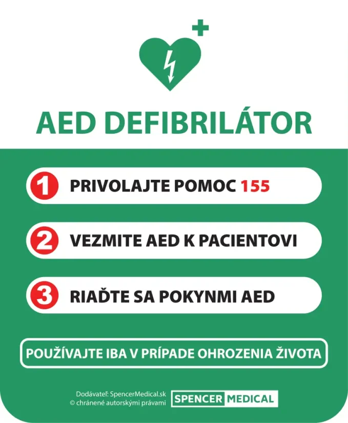 AED defibrilátor informačná tabuľa prvej pomoci 41x50 cm – pohľad 2