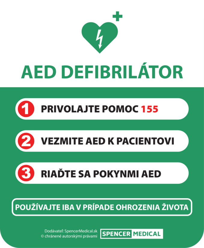 AED defibrilátor informačná tabuľa prvej pomoci 41x50 cm