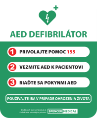 AED defibrilátor informačná tabuľa prvej pomoci 41x50 cm