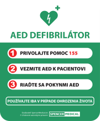 AED defibrilátor informačná tabuľa prvej pomoci 41x50 cm