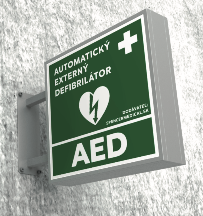 Svetelná obojstranná informačná tabuľa AED defibrilátor – pohľad 2