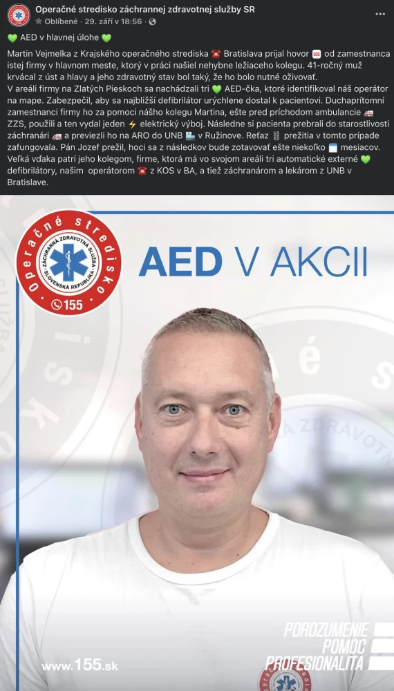 AED v akcii – informácia Operačného strediska ZZS SR